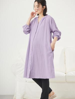 マタニティ パジャマ・ルームウェア|【授乳しやすい】【産前産後対応パンツ付き】Wガーゼパジャマ＆産前産後レギンス|グレイッシュパープル