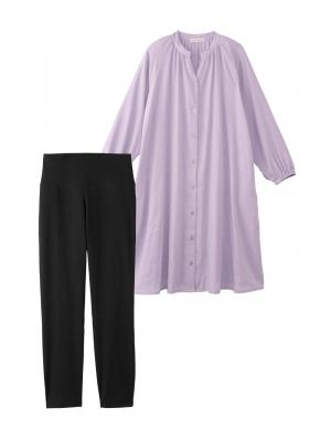 マタニティ パジャマ・ルームウェア|【授乳しやすい】【産前産後対応パンツ付き】Wガーゼパジャマ＆産前産後レギンス|グレイッシュパープル
