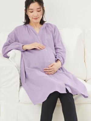 マタニティ パジャマ・ルームウェア|【授乳しやすい】【産前産後対応パンツ付き】Wガーゼパジャマ＆産前産後レギンス|グレイッシュパープル