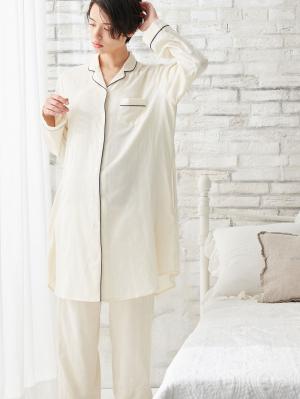 マタニティ パジャマ・ルームウェア|【授乳しやすい】ダブルガーゼシンプルパジャマ【産前産後対応パンツ付】|アイボリー