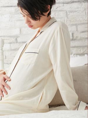 マタニティ パジャマ・ルームウェア|【授乳しやすい】ダブルガーゼシンプルパジャマ【産前産後対応パンツ付】|アイボリー
