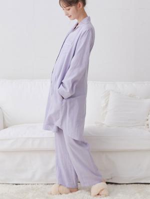 マタニティ パジャマ・ルームウェア|【授乳しやすい】ダブルガーゼシンプルパジャマ【産前産後対応パンツ付】|グレイッシュパープル