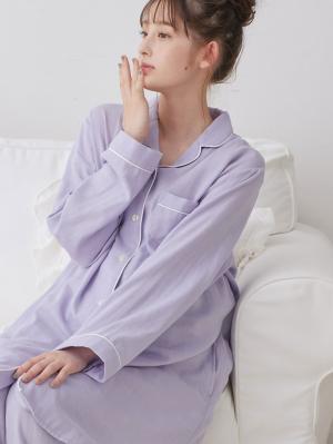マタニティ パジャマ・ルームウェア|【授乳しやすい】ダブルガーゼシンプルパジャマ【産前産後対応パンツ付】|グレイッシュパープル