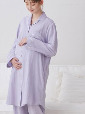 マタニティ パジャマ・ルームウェア|【授乳しやすい】ダブルガーゼシンプルパジャマ【産前産後対応パンツ付】|グレイッシュパープル
