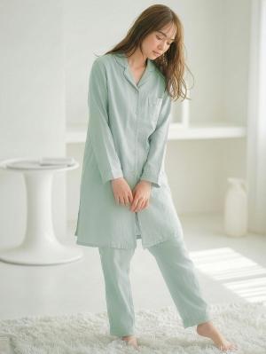 マタニティ パジャマ・ルームウェア|【授乳しやすい】ダブルガーゼシンプルパジャマ【産前産後対応パンツ付】|ミントグリーン