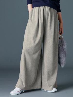 アウトレット|【産前産後対応】フロントインできる楽ちん裏毛サイドスリットロングパンツ【出産後も長く使える】|杢グレー