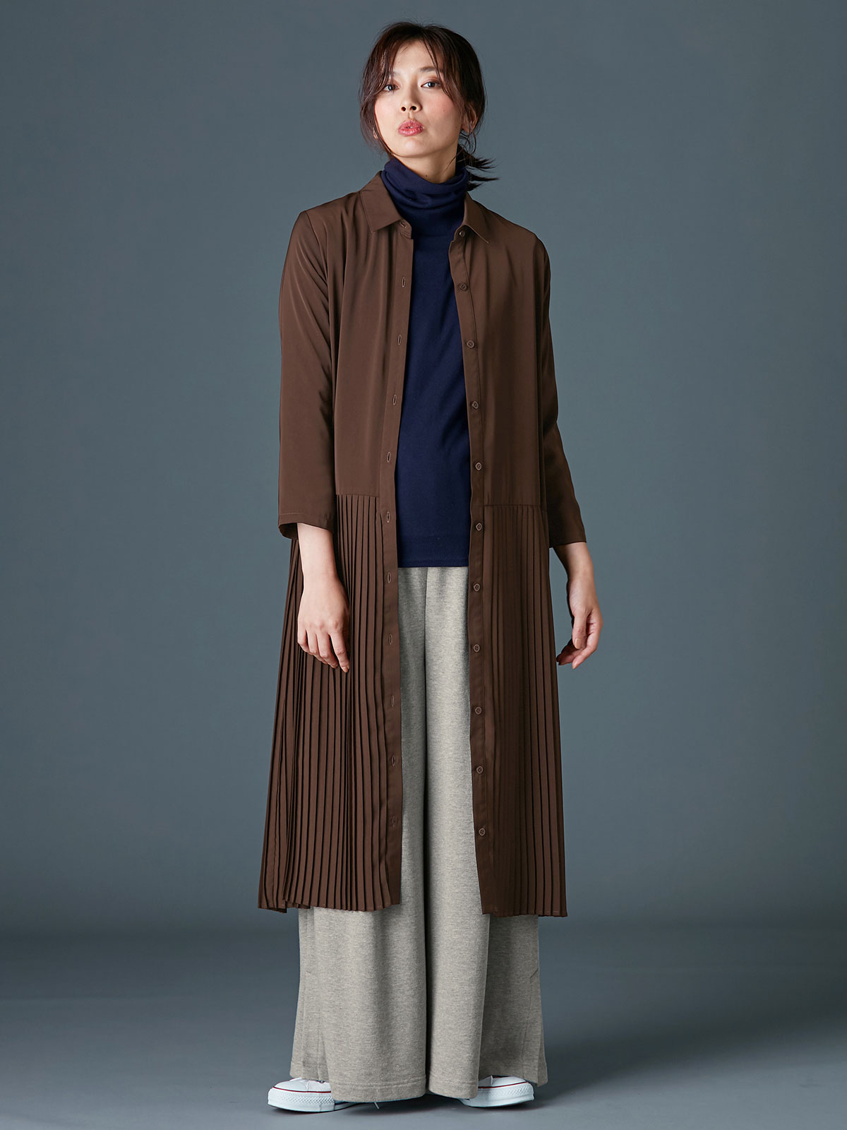 アウトレット|【産前産後対応】フロントインできる楽ちん裏毛サイドスリットロングパンツ【出産後も長く使える】|杢グレー