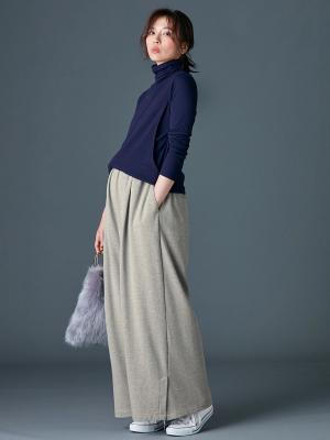 アウトレット|【産前産後対応】フロントインできる楽ちん裏毛サイドスリットロングパンツ【出産後も長く使える】|杢グレー