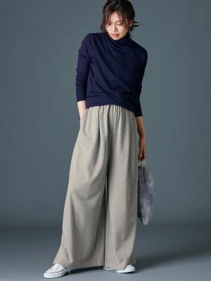 アウトレット|【産前産後対応】フロントインできる楽ちん裏毛サイドスリットロングパンツ【出産後も長く使える】|杢グレー