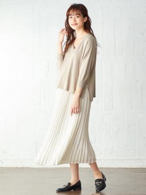 マタニティ ワンピース|【セット】裏毛トップス＆プリーツスカート2点セット　マタニティ・授乳服【出産後も長く使える】