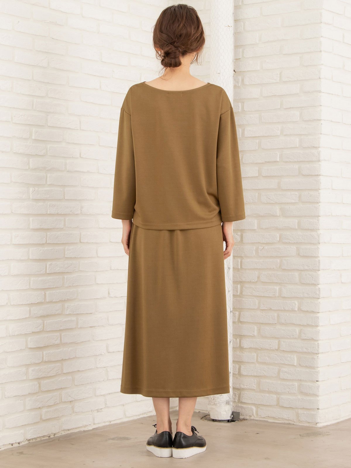 マタニティ ワンピース|【セット】ポンチプルオーバー＆ベルト付ロングスカート　マタニティ・授乳服【出産後も長く使える】