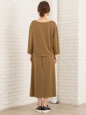 マタニティ ワンピース|【セット】ポンチプルオーバー＆ベルト付ロングスカート　マタニティ・授乳服【出産後も長く使える】