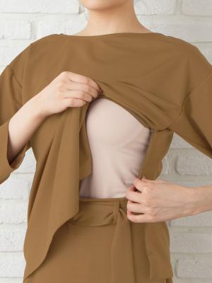 マタニティ ワンピース|【セット】ポンチプルオーバー＆ベルト付ロングスカート　マタニティ・授乳服【出産後も長く使える】