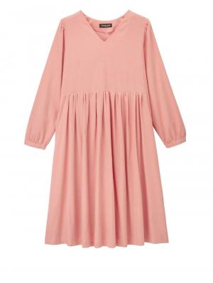 マタニティ ワンピース|コーデュロイギャザーワンピース　マタニティ・授乳服|ピンク　ミディ丈