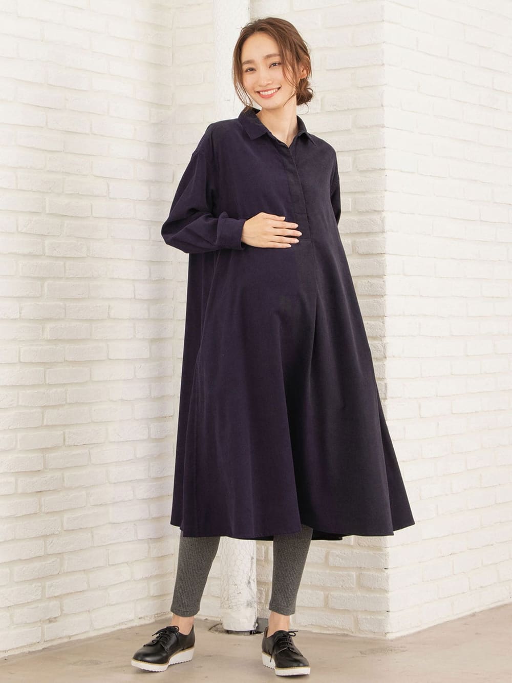 マタニティ ワンピース コーディロイシャツワンピース マタニティ 授乳服 マタニティウェア 授乳服通販 エンジェリーベ 公式