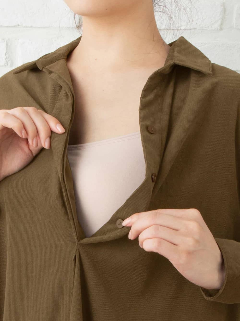 アウトレット|コーディロイシャツワンピース　マタニティ・授乳服【出産後も長く使える】