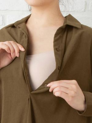 アウトレット|コーディロイシャツワンピース　マタニティ・授乳服【出産後も長く使える】