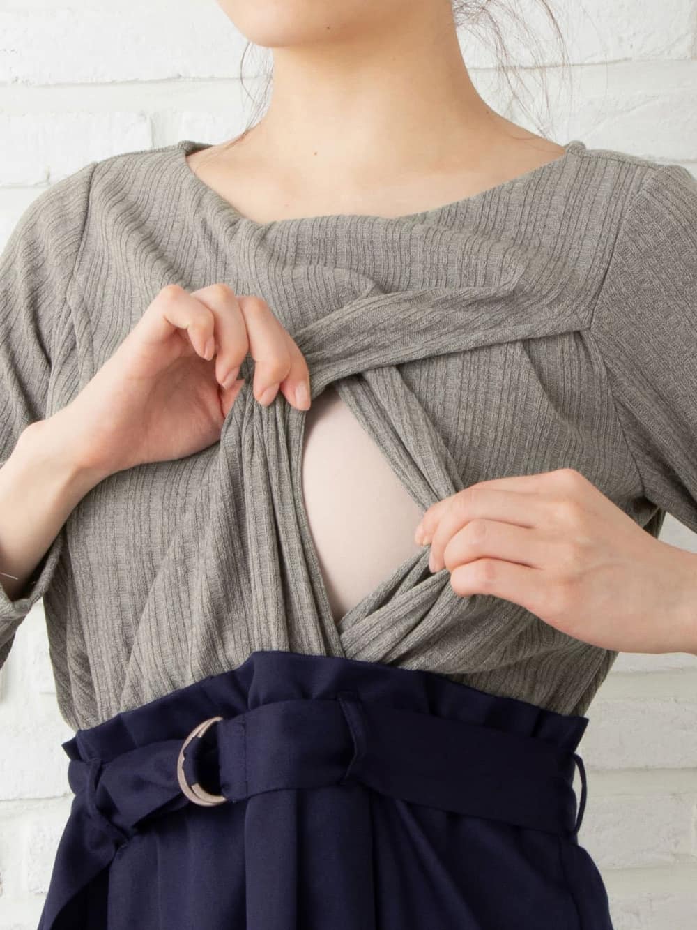 アウトレット|ベルト付きドッキングワンピース　マタニティ・授乳服【出産後も長く使える】