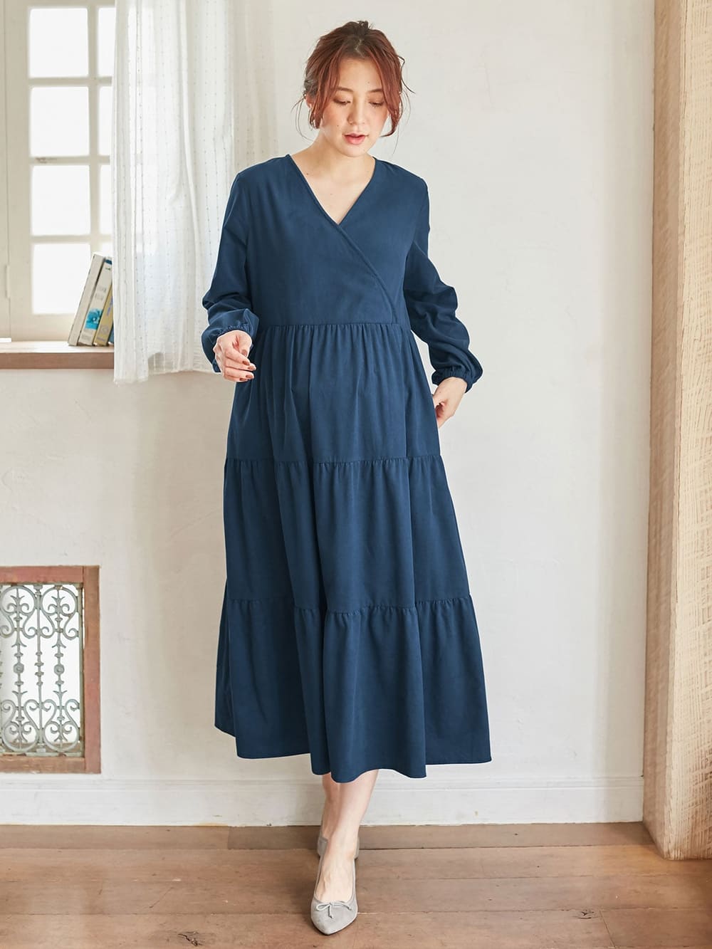 春バーゲン マタニティ 服 ワンピース 授乳しやすい コーデュロイ カシュクール ワンピース 長袖 授乳服 妊婦服 マタニティー マタニティワンピース ブランドおしゃれ Www Iacymperu Org