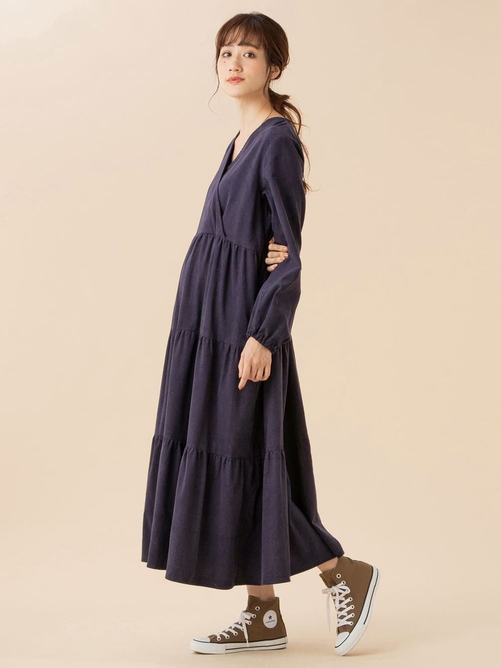 春バーゲン マタニティ 服 ワンピース 授乳しやすい コーデュロイ カシュクール ワンピース 長袖 授乳服 妊婦服 マタニティー マタニティワンピース ブランドおしゃれ Www Iacymperu Org