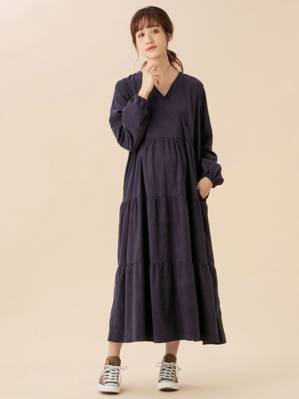 春バーゲン マタニティ 服 ワンピース 授乳しやすい コーデュロイ カシュクール ワンピース 長袖 授乳服 妊婦服 マタニティー マタニティワンピース ブランドおしゃれ Www Iacymperu Org