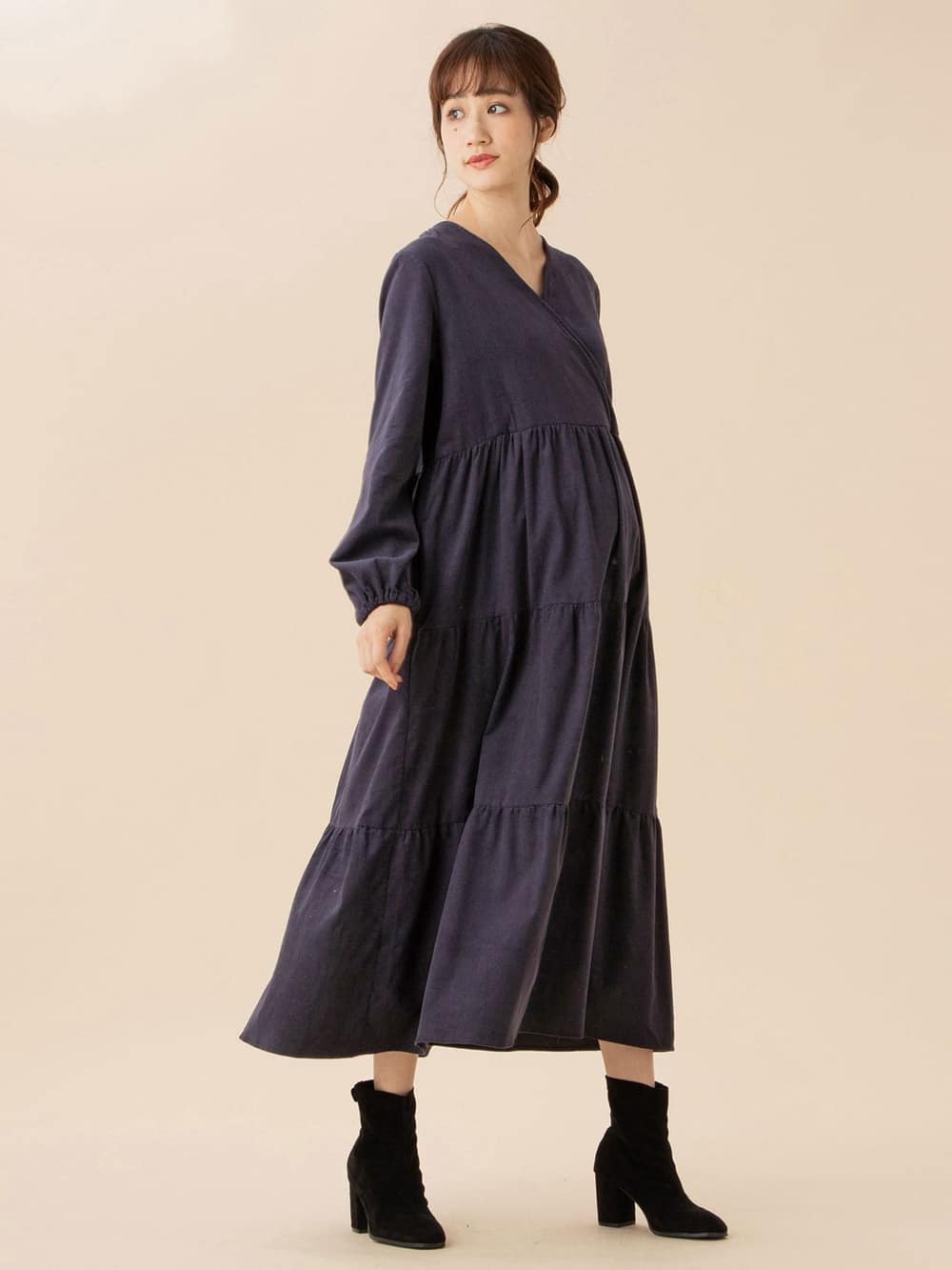 春バーゲン マタニティ 服 ワンピース 授乳しやすい コーデュロイ カシュクール ワンピース 長袖 授乳服 妊婦服 マタニティー マタニティワンピース ブランドおしゃれ Www Iacymperu Org