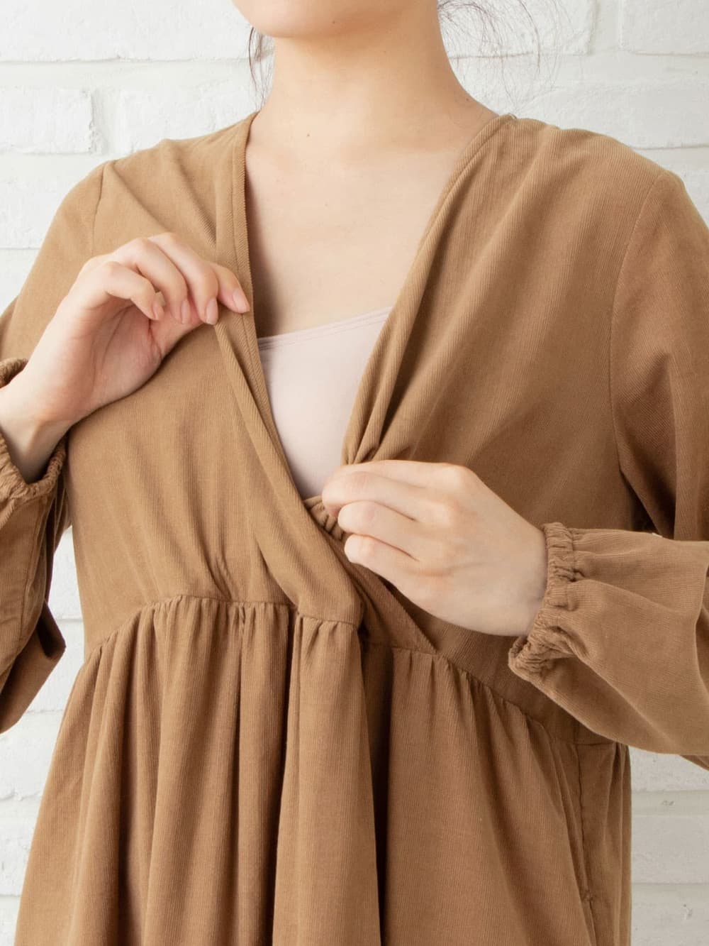アウトレット|コーデュロイカシュクールワンピース　マタニティ・授乳服【出産後も長く使える】