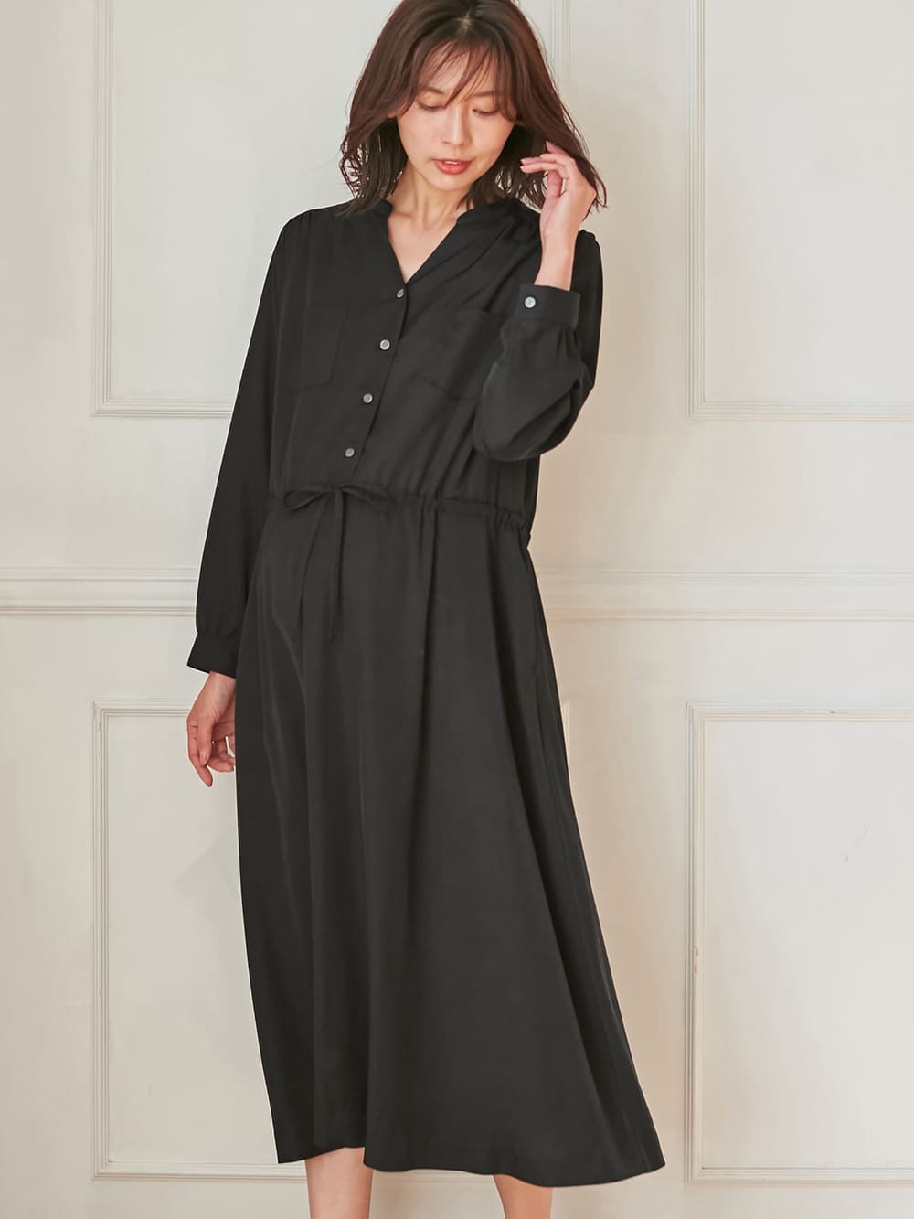 マタニティ ワンピース 授乳しやすい ギャザーシャツワンピース マタニティウェア 授乳服通販 エンジェリーベ 公式