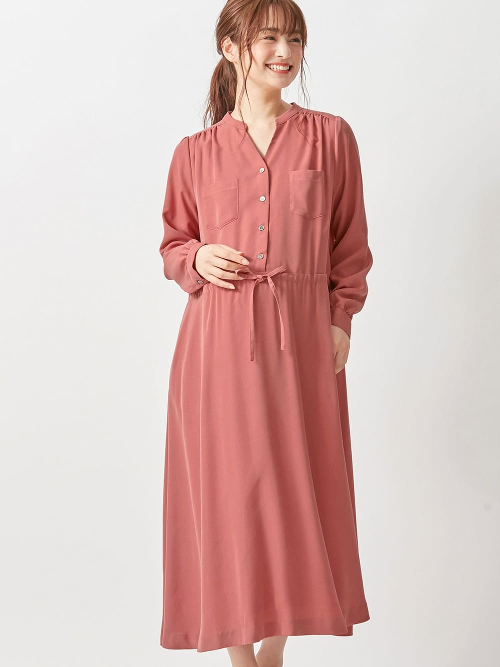 授乳しやすい ギャザーシャツワンピース マタニティウェア 授乳服通販 エンジェリーベ 公式