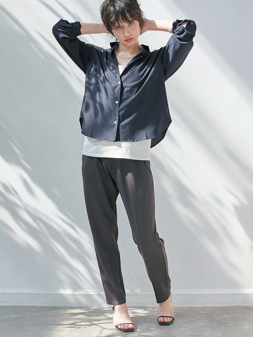 マタニティ トップス|【あったか～い。冬支度セール対象】産前産後プレーンシャツ　マタニティ・授乳服【出産後も長く使える】|ネイビー