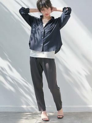 マタニティ トップス|【あったか～い。冬支度セール対象】産前産後プレーンシャツ　マタニティ・授乳服【出産後も長く使える】|ネイビー