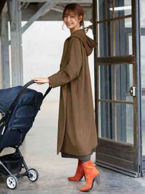 マタニティ アウター（コート）・ママコート|【産前産後対応】フード付ママコート|モカベージュ