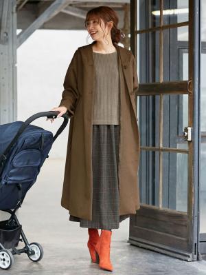 マタニティ アウター（コート）・ママコート|【産前産後対応】フード付ママコート|モカベージュ