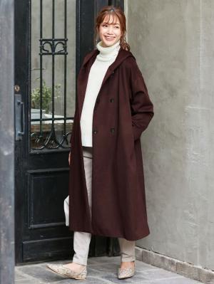 マタニティ アウター（コート）・ママコート|【産前産後対応】フード付ママコート|チェリーブラウン