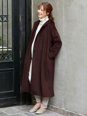 マタニティ アウター（コート）・ママコート|【産前産後対応】フード付ママコート|チェリーブラウン
