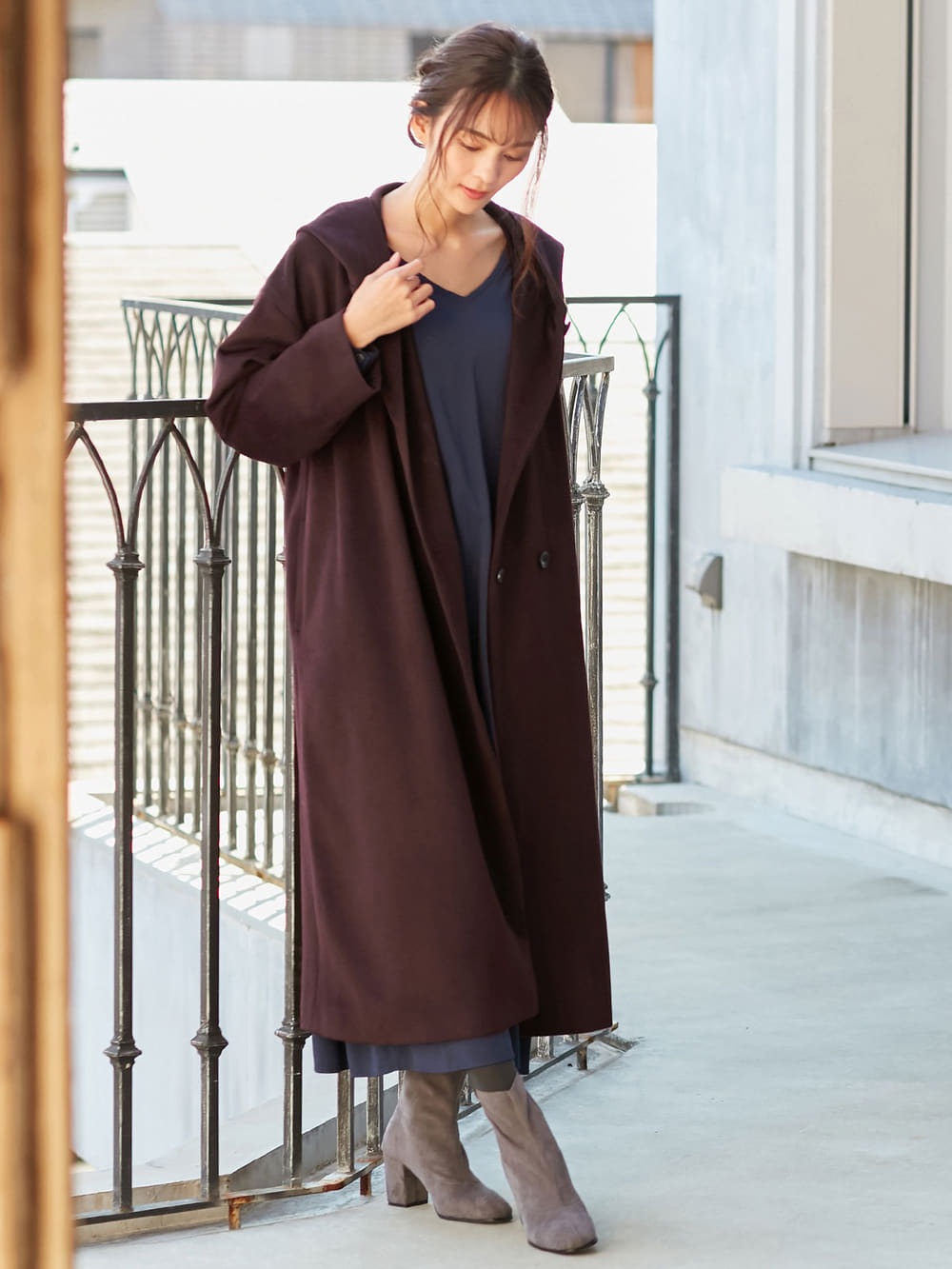 マタニティ アウター（コート）・ママコート|【産前産後対応】フード付ママコート|チェリーブラウン