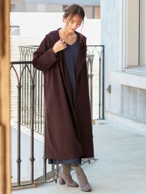 マタニティ アウター（コート）・ママコート|【産前産後対応】フード付ママコート|チェリーブラウン