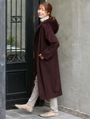 マタニティ アウター（コート）・ママコート|【産前産後対応】フード付ママコート|チェリーブラウン