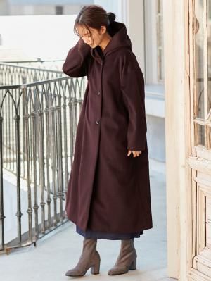 マタニティ アウター（コート）・ママコート|【産前産後対応】フード付ママコート|チェリーブラウン