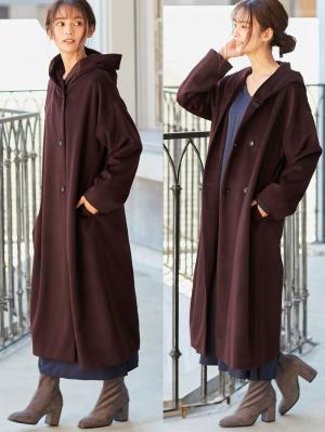 マタニティ アウター（コート）・ママコート|【産前産後対応】フード付ママコート|チェリーブラウン