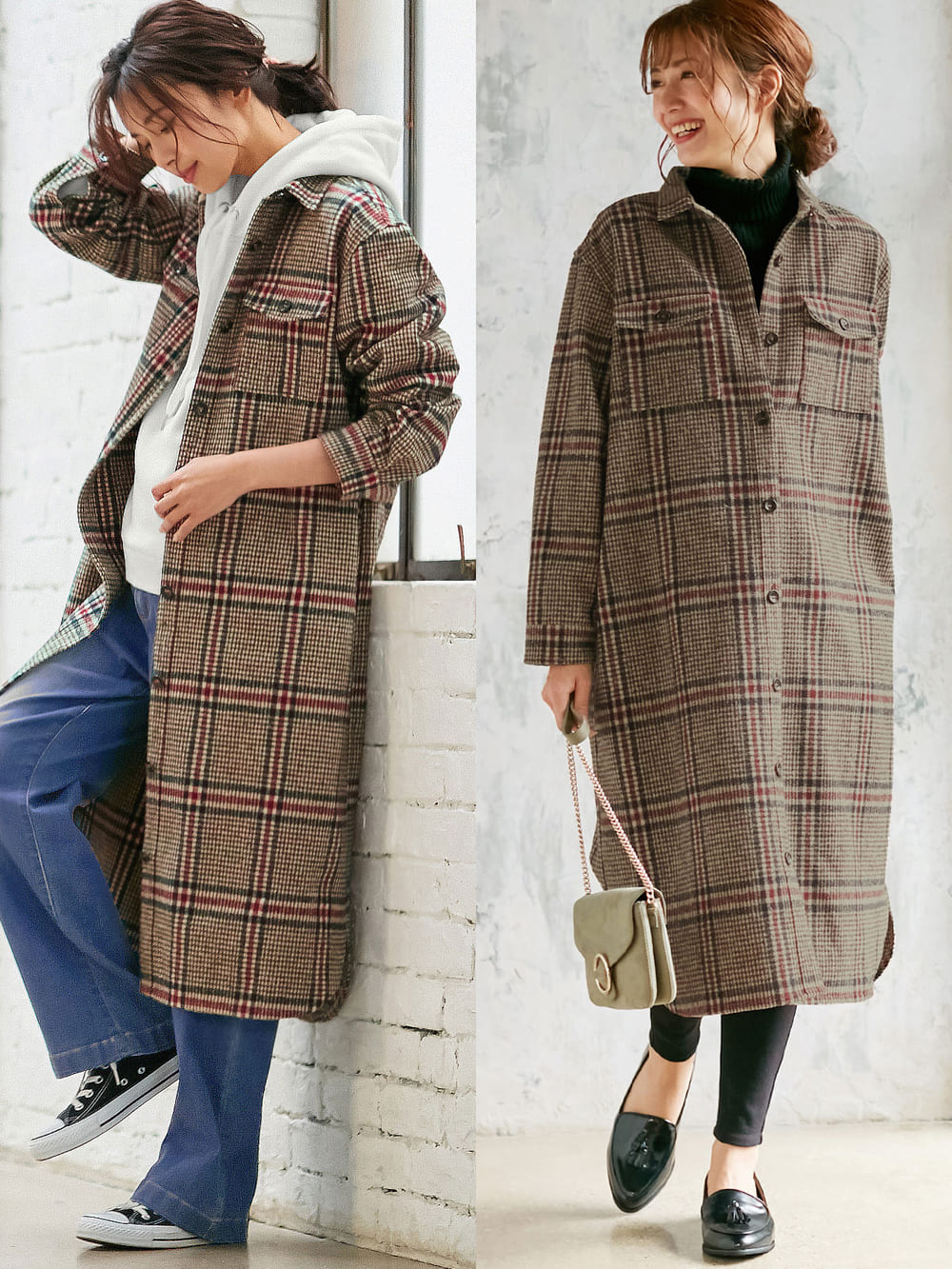 マタニティ トップス 授乳トップス 授乳しやすい チェックシャツコート兼ワンピース マタニティウェア 授乳服通販 エンジェリーベ 公式