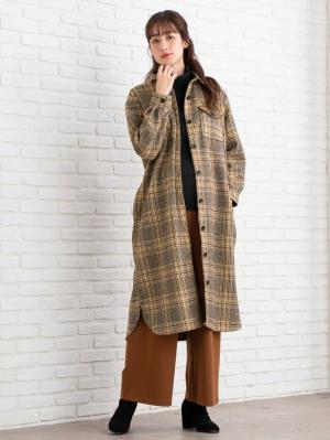 アウトレット|【マタニティ・授乳服】チェックシャツコートワンピース