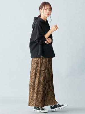 マタニティ スカート|【産前産後対応】プリントプリーツスカート【出産後も長く使える】|キャメル