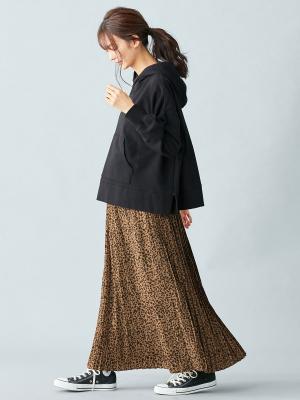 マタニティ スカート|【産前産後対応】プリントプリーツスカート【出産後も長く使える】|キャメル