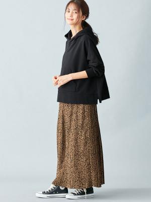 マタニティ スカート|【産前産後対応】プリントプリーツスカート【出産後も長く使える】|キャメル
