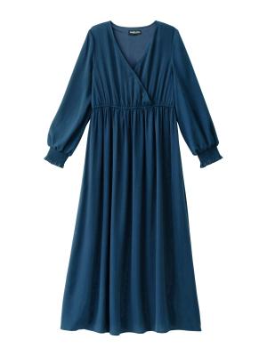 マタニティ ワンピース|カシュクールネックポケット付ロングワンピース　マタニティ・授乳服【出産後も長く使える】|ネイビー