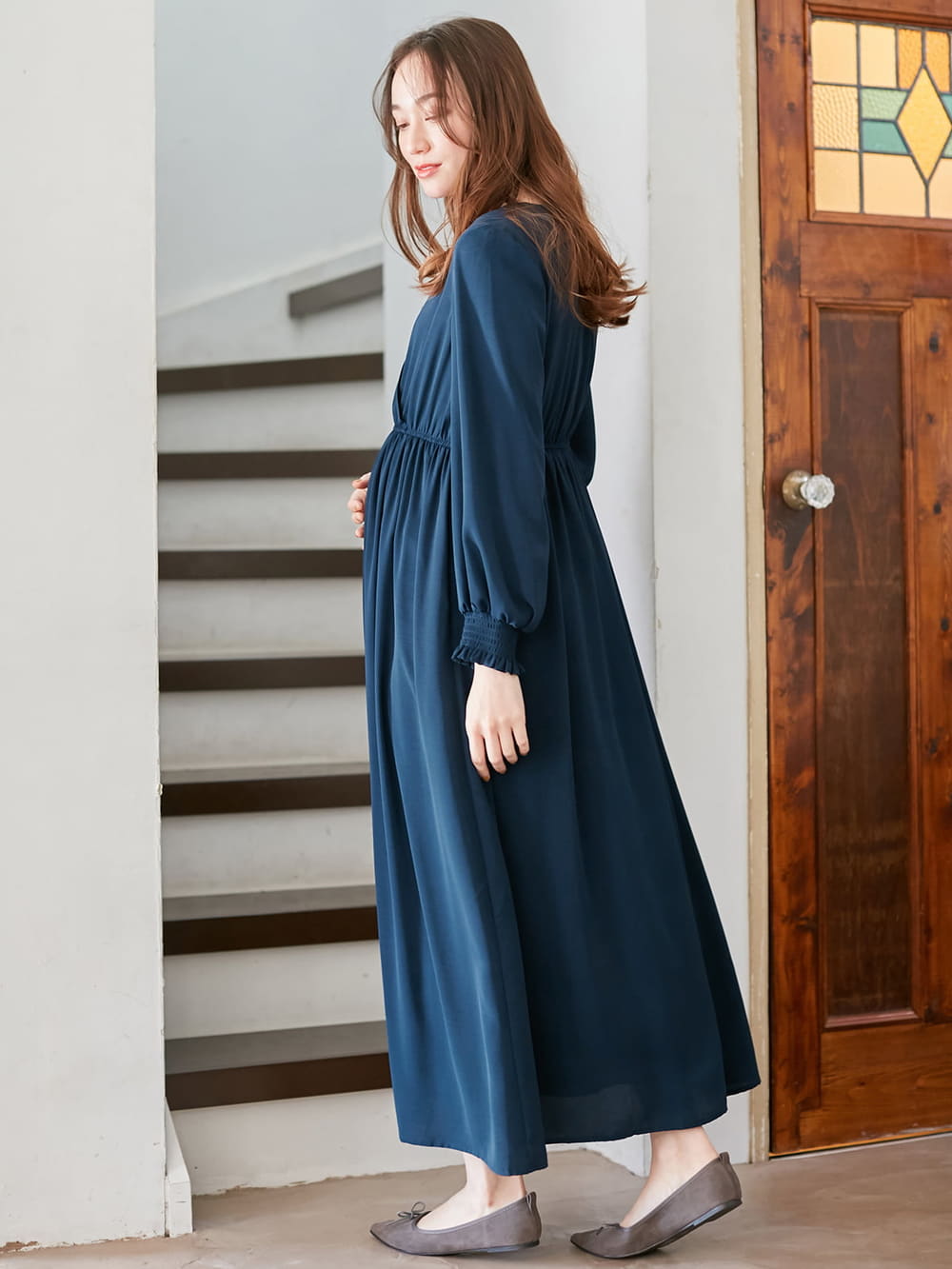 マタニティ ワンピース 授乳しやすい カシュクールネックポケット付ロングワンピース マタニティウェア 授乳服通販 エンジェリーベ 公式