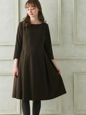 ツイードライク サイドタックフレアワンピース　マタニティ・授乳服29481