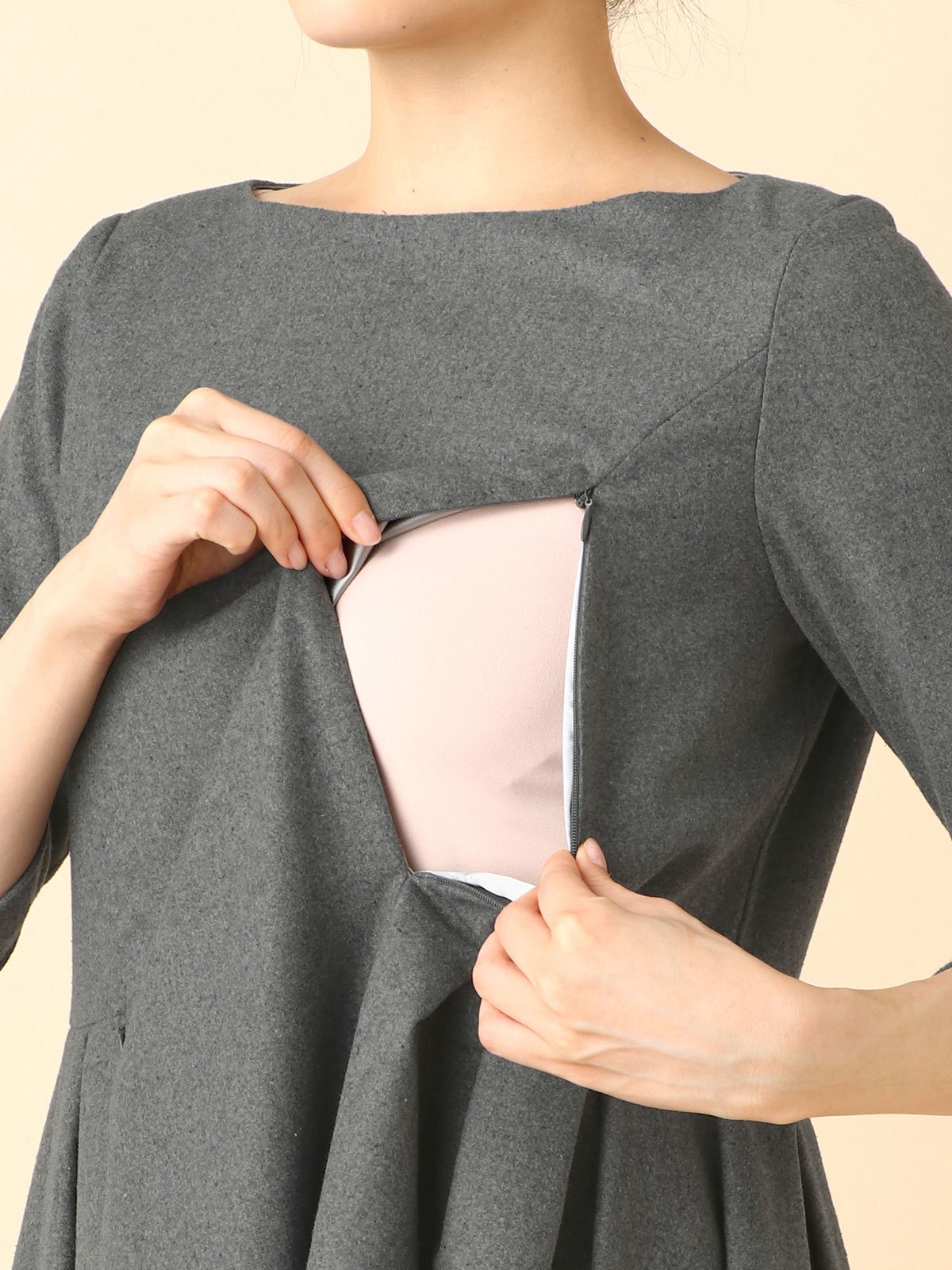 マタニティ ワンピース|ツイードライク サイドタックフレアワンピース　マタニティ・授乳服