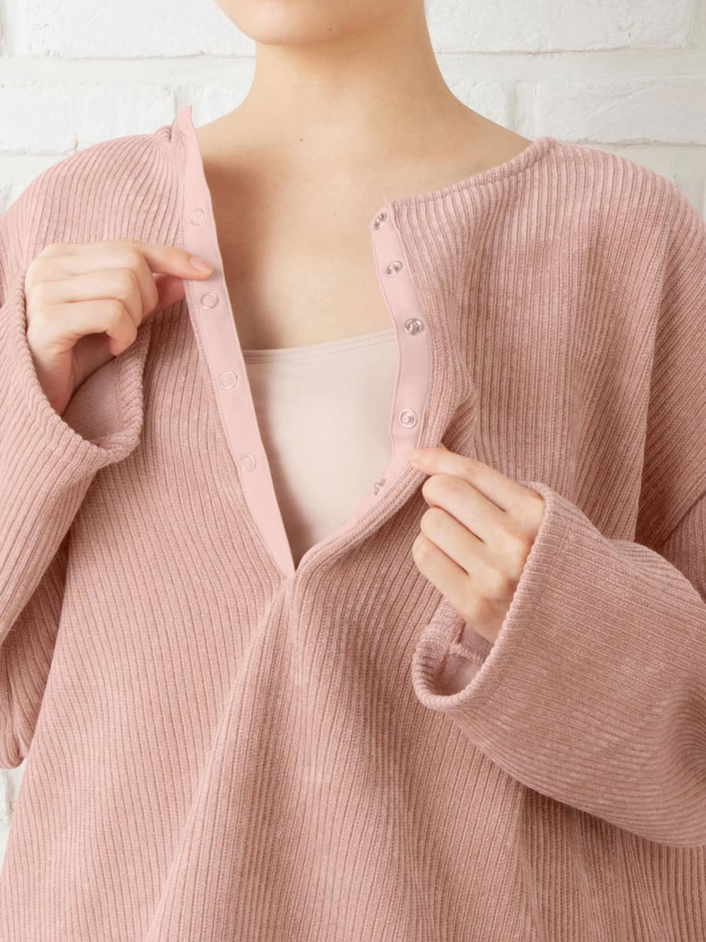 アウトレット|コーデュロイヘンリーネックプルオーバー マタニティ・授乳服【出産後も長く使える】